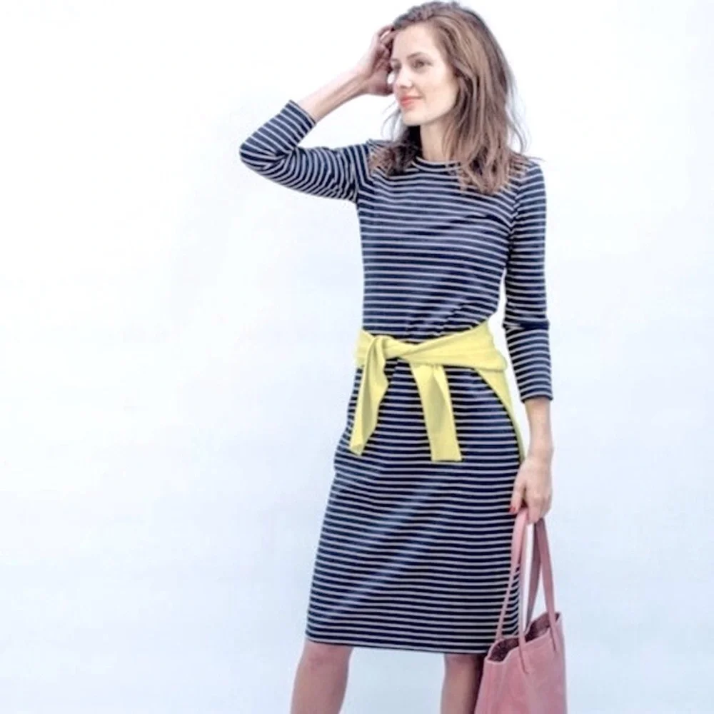 SONNET JAMES Reese Striped Play Midi Dress in Charcoal Gray Size XS